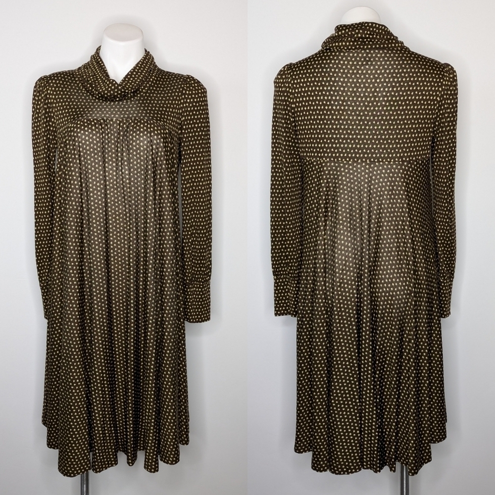 Diane Von Furstenberg brown green fall acorn print silk blend mock neck dress 8